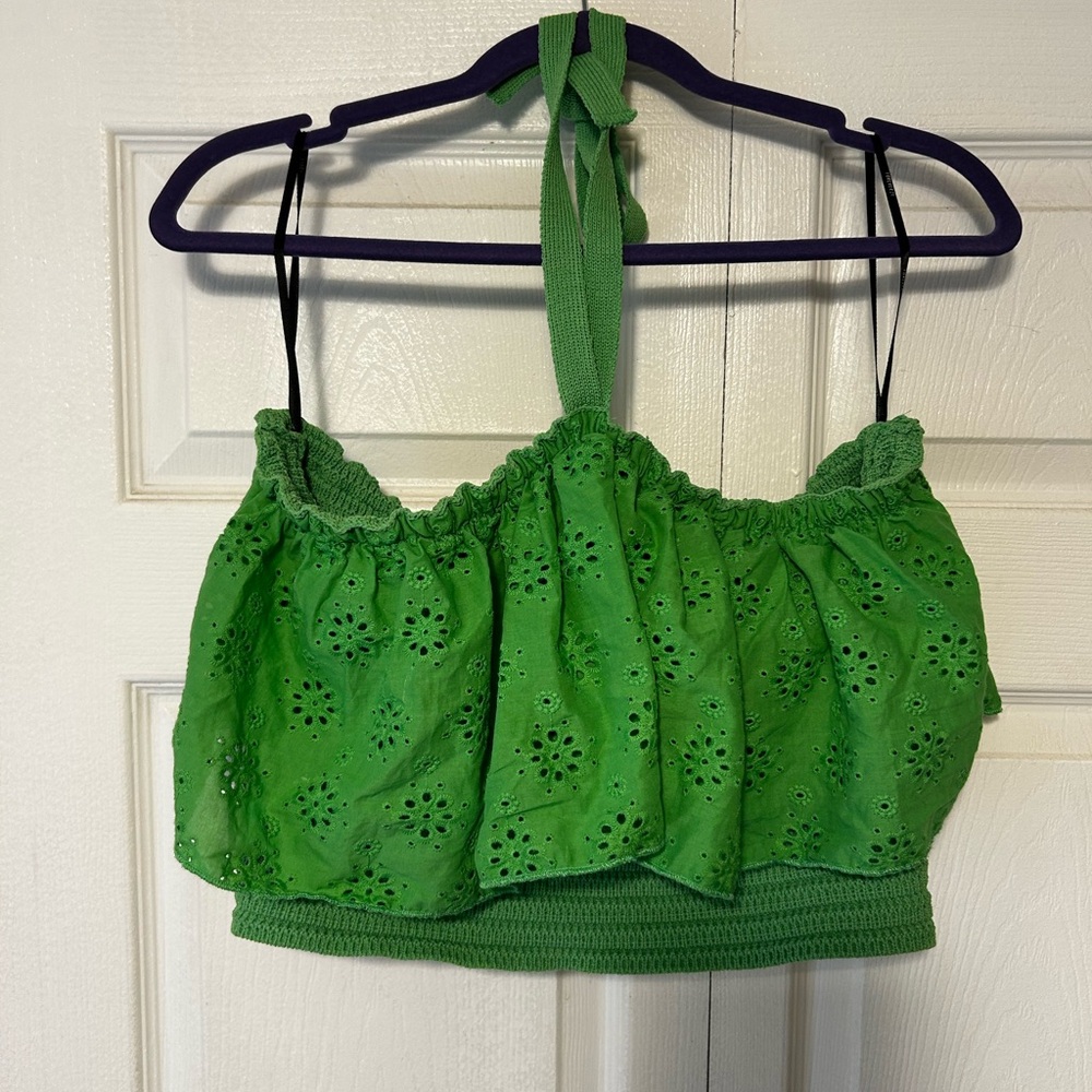 Forever 21 Green Eyelet Halter Top